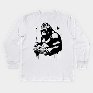 dj gorilla playing the music Kids Long Sleeve T-Shirt